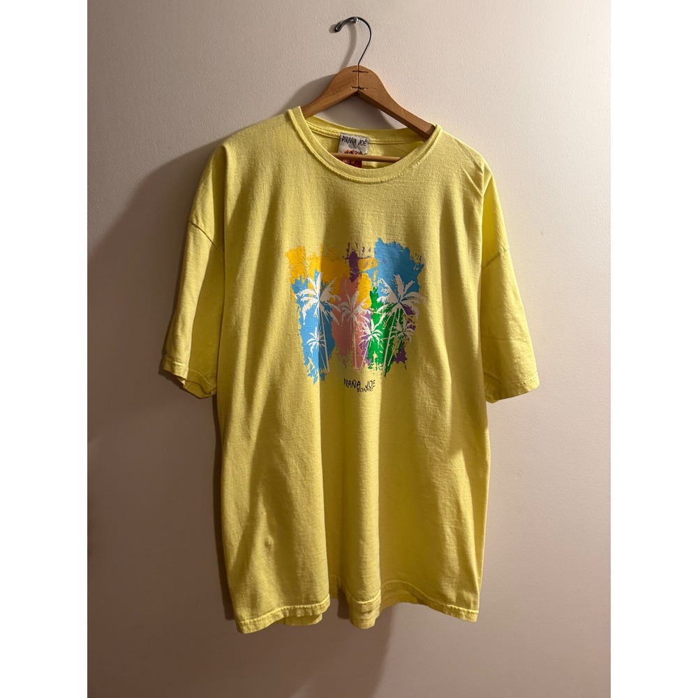 Pirana Joe Bonaire Mens XXL Yellow Palm Tree Graphic T-Shirt Short Sleeve Tee